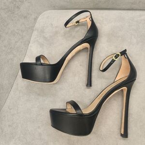 Stuart Weitzman Platform Sandals 10 Black Leather Nudistcurve 140mm New $525